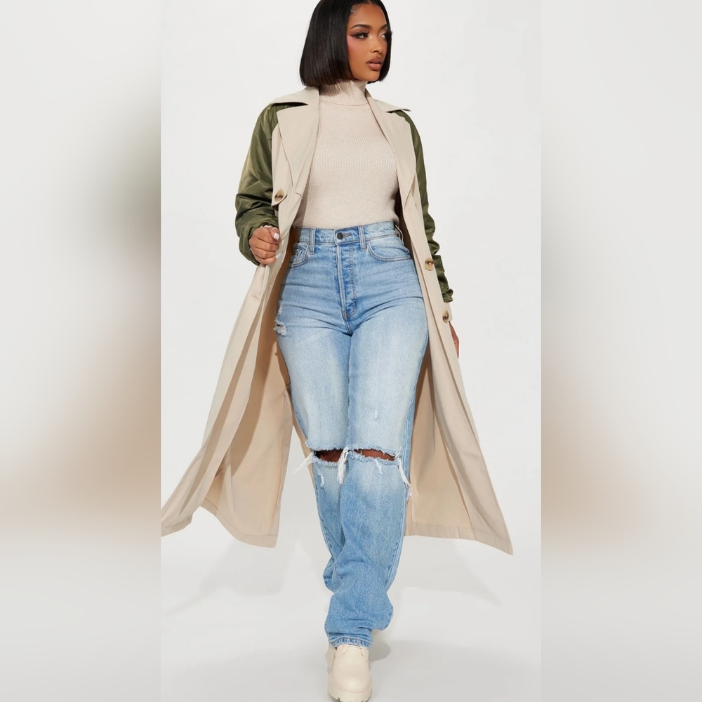 Fashion Nova Cream and Green So Caught Up Trench Coat Size Small